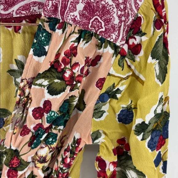 Anthropologie Meadow Rue Yellow Pink Floral Fruit long sleeve Wrap Blouse women0 - Picture 3 of 5
